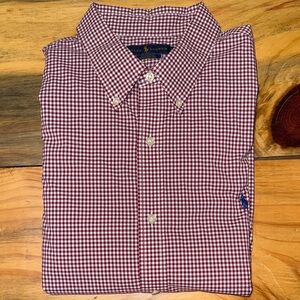 Ralph Lauren Men's Red Gingham Button-Down Shirt, XXL, Like new